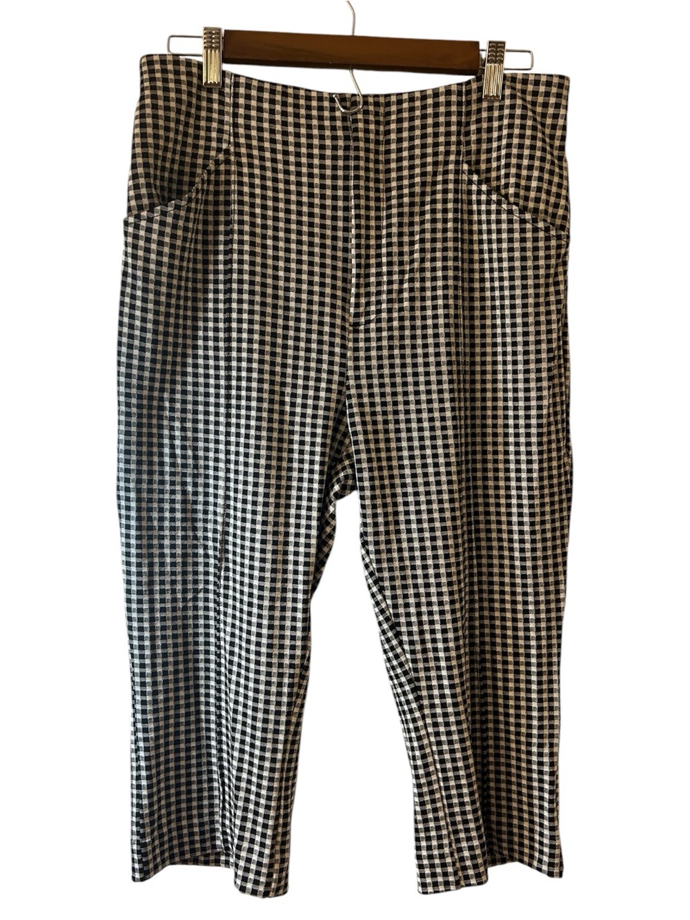 Maeve by Anthropologie Gingham Cropped Pants Black White Checkered Size 12